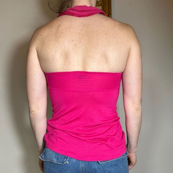 Express Romantic Hot Pink Ruffled Halter Top Size XS - Picture 2 of 3